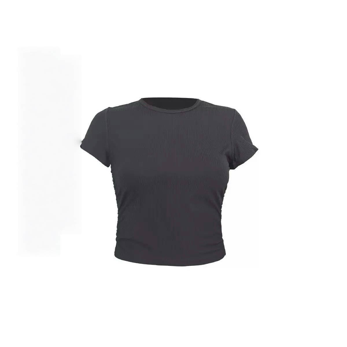 Lulu All It Bare Sensation Yoga Slim Fit Breathable Fitness Sports Short Ribbed Short Sleeve T-Shirt with Side Pleats