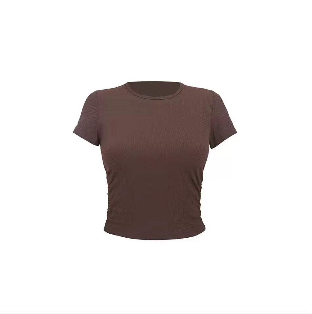 Lulu All It Bare Sensation Yoga Slim Fit Breathable Fitness Sports Short Ribbed Short Sleeve T-Shirt with Side Pleats
