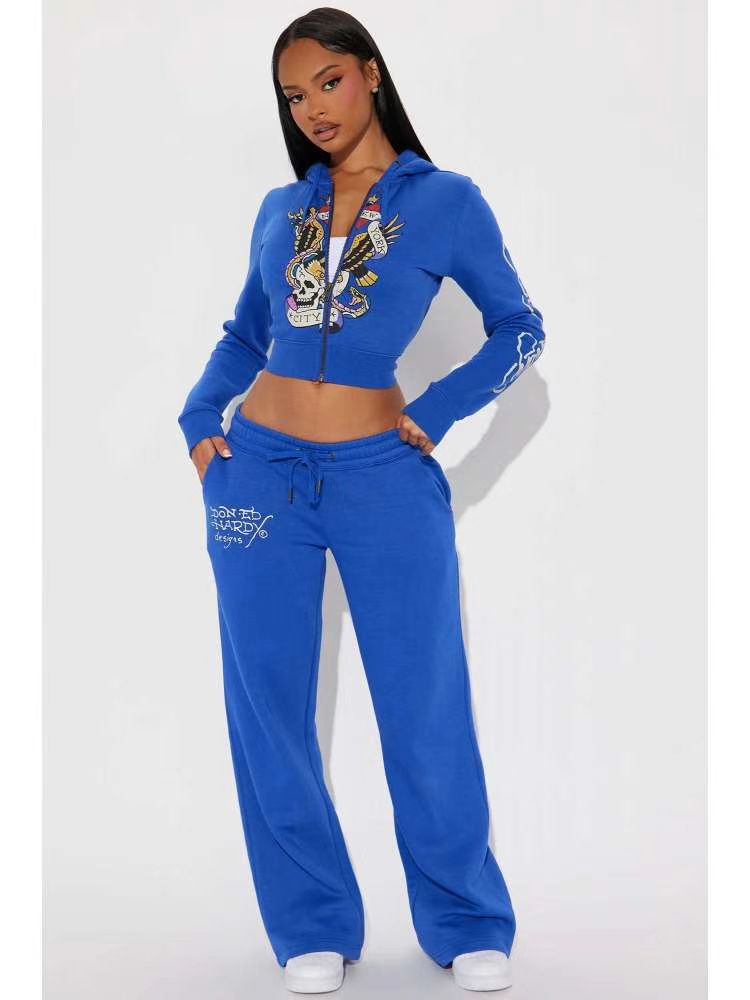 2025 European and American Women's Clothing Spring and Autumn Fashion Outdoor Casual Street Positioning Printing Sweatshirt and Sweatpants Suit