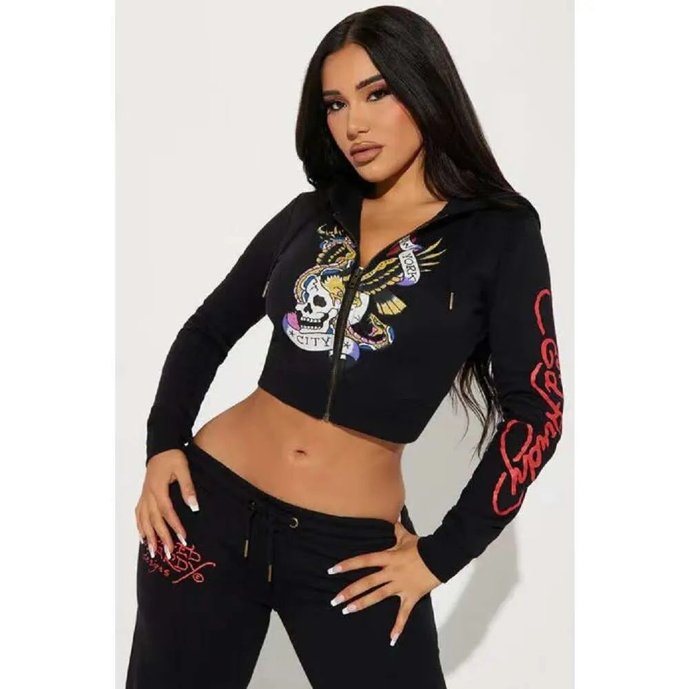 2025 European and American Women's Clothing Spring and Autumn Fashion Outdoor Casual Street Positioning Printing Sweatshirt and Sweatpants Suit