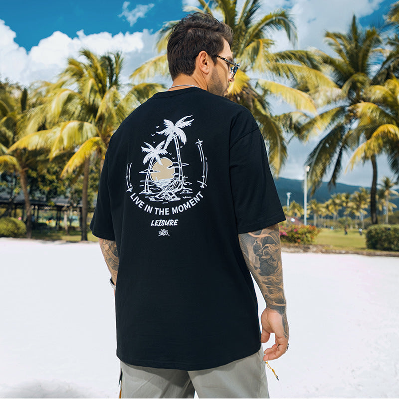 Trendy Fashion Casual Plus Size Men's Short Sleeve T-Shirt Round Neck Fat Man Plus Size Short Sleeve Base Shirt Cotton Sweat-Absorbing Shirt