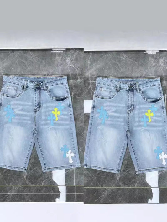 24ss Ch Heavy Industry Cross Patch Denim Shorts Couple Shorts