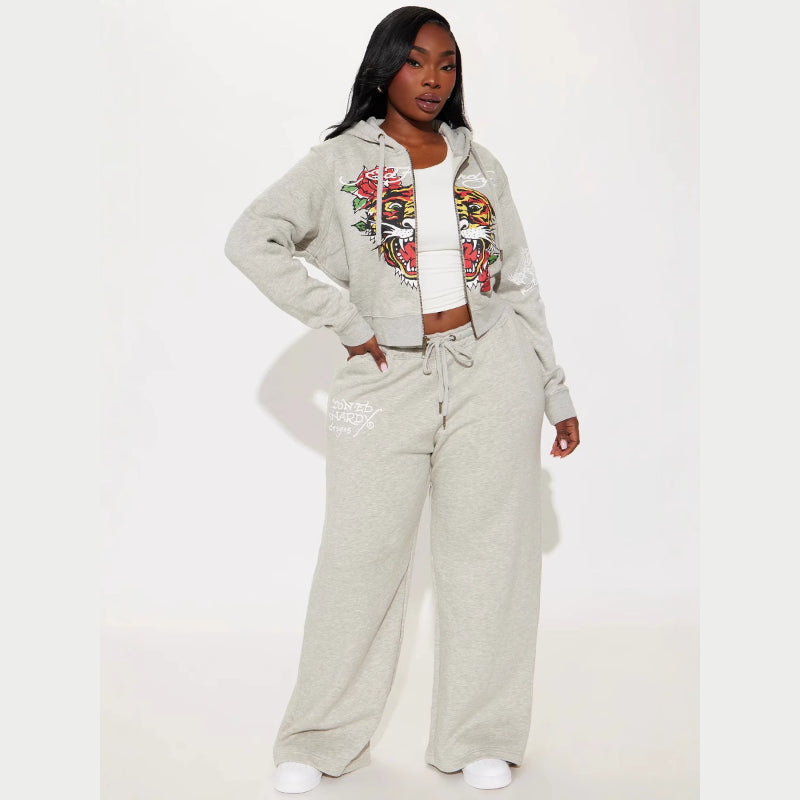 2025 European and American Women's Clothing Spring and Autumn Fashion Outdoor Casual Street Positioning Printing Sweatshirt and Sweatpants Suit
