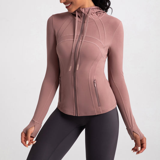 Athena Liu hooded yoga jacket for women, slim fit, zipper, running, fitness, sports jacket