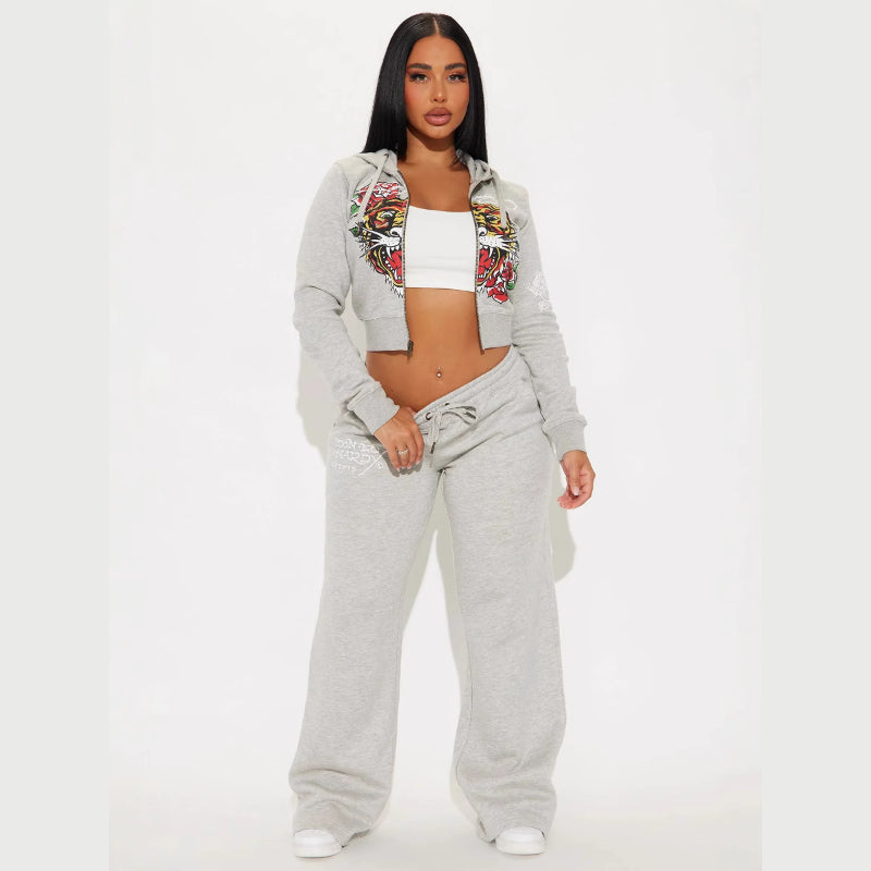 2025 European and American Women's Clothing Spring and Autumn Fashion Outdoor Casual Street Positioning Printing Sweatshirt and Sweatpants Suit