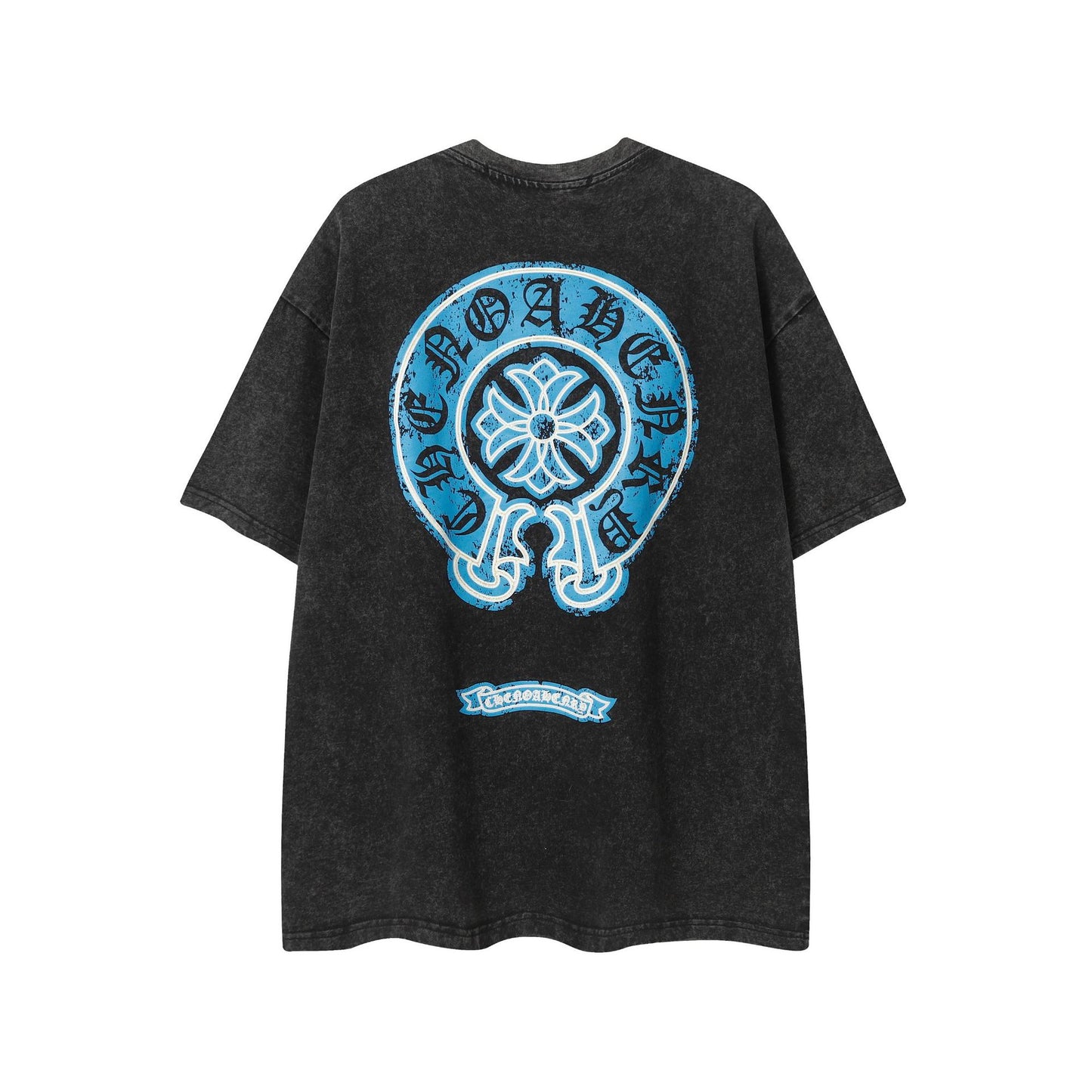 2025 New CHRM Heart Cross Sanskrit Patch Print Embroidery Loose Short Sleeve for Men and Women