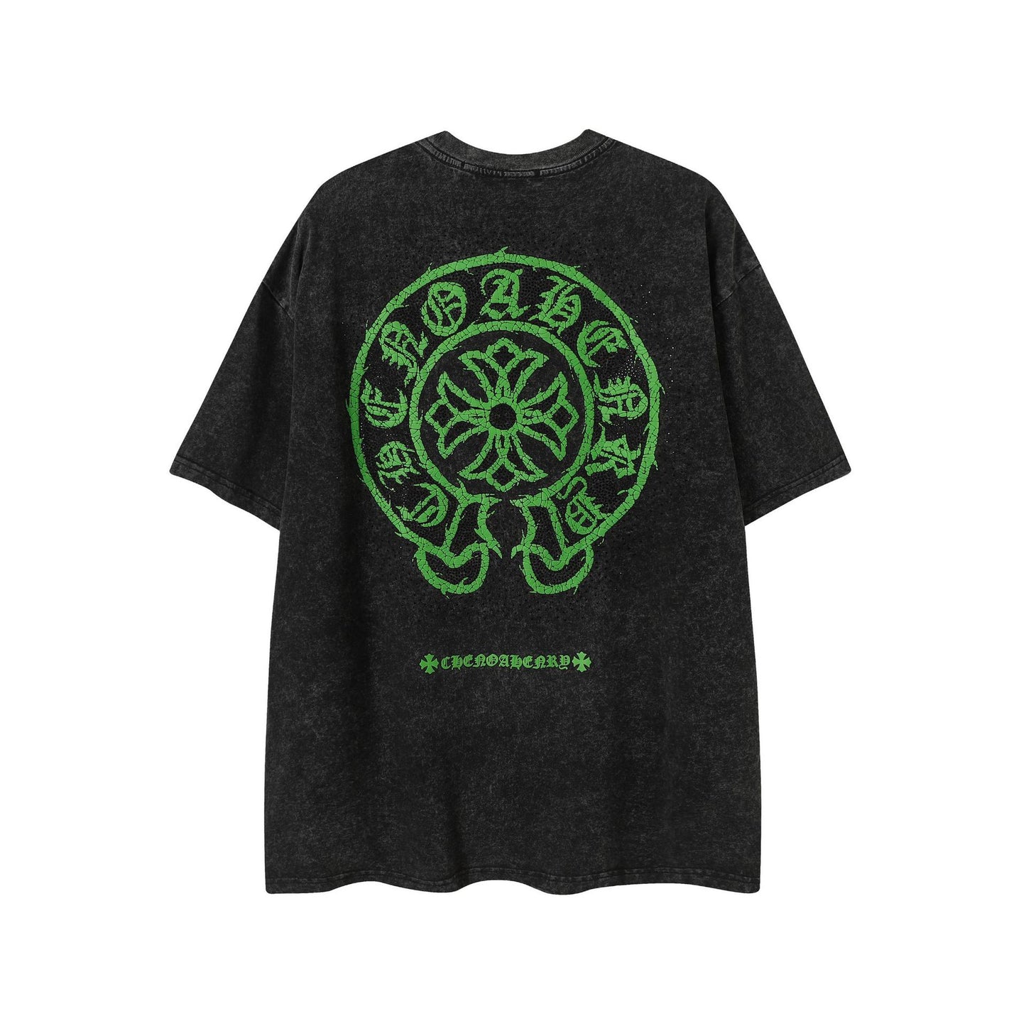 2025 New CHRM Heart Cross Sanskrit Patch Print Embroidery Loose Short Sleeve for Men and Women