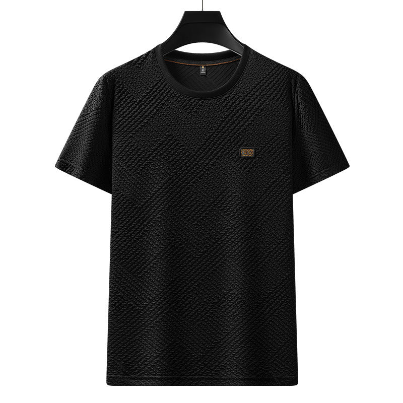 GMabcd Men's Summer New Thin Jacquard Fabric Business Casual Fashion Round Neck Men's Short Sleeve T-Shirt