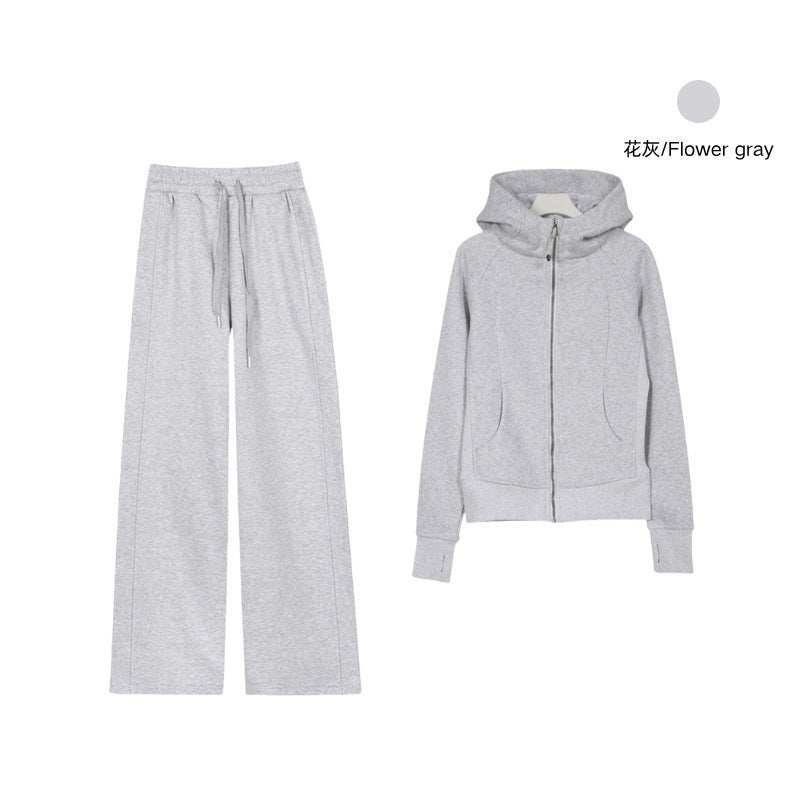 LULU Embroidered Hooded Zipper Cardigan Slim Fit Sweatshirt Set Fleece Lined Full Zipper Cardigan Jacket Gold Label