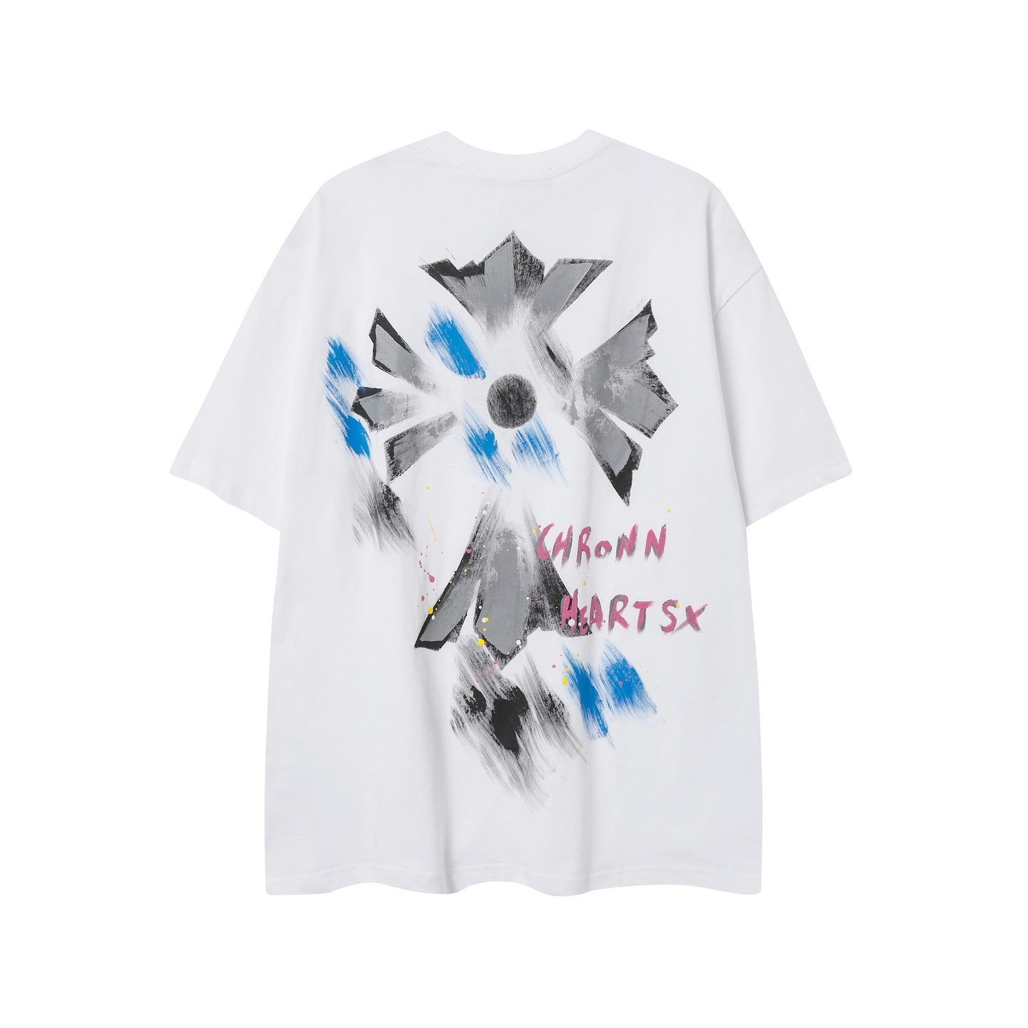 2025 New CHRM Heart Cross Sanskrit Patch Print Embroidery Loose Short Sleeve for Men and Women