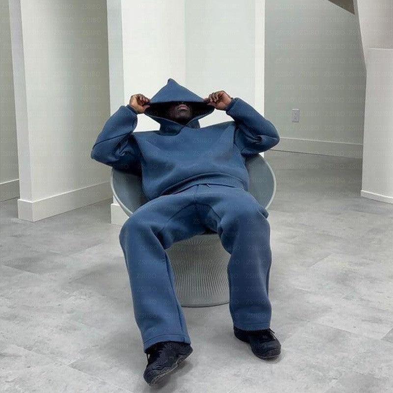 Casual Simple Couple Fashion Hoodie Sweatshirt Solid Color Loose Sweatpants