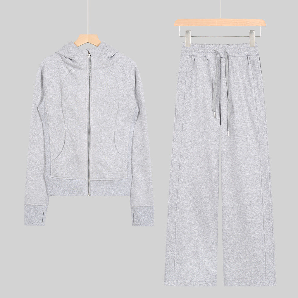 LULU Embroidered Hooded Zipper Cardigan Slim Fit Sweatshirt Set Fleece Lined Full Zipper Cardigan Jacket Gold Label