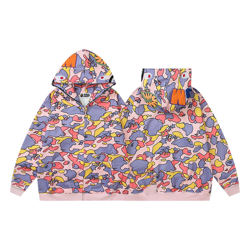 Baby Apee Shark Camouflage Hooded Cardigan Zipper Fashion Brand Comfortable Men's Women's Pullover Coat