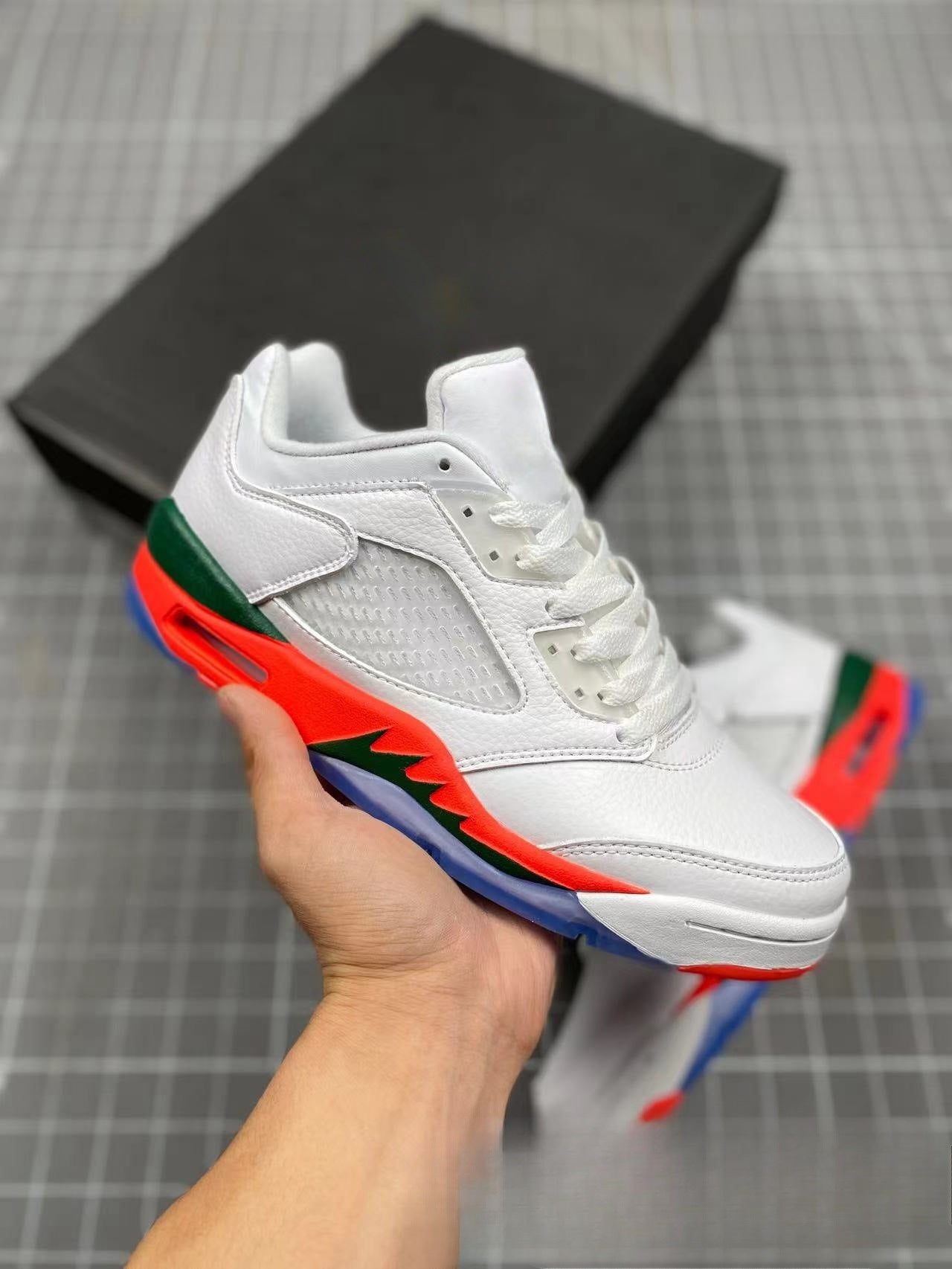 GMabcd-AJ5 High High-Top Basketball Shoes Buckle Broken Rukawa Kaede White Cement Ice Blue Low-Top Cushion Men and Women Sneakers