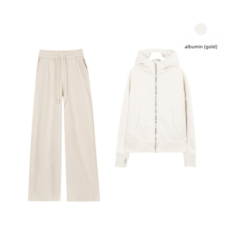 LULU Embroidered Hooded Zipper Cardigan Slim Fit Sweatshirt Set Fleece Lined Full Zipper Cardigan Jacket Gold Label