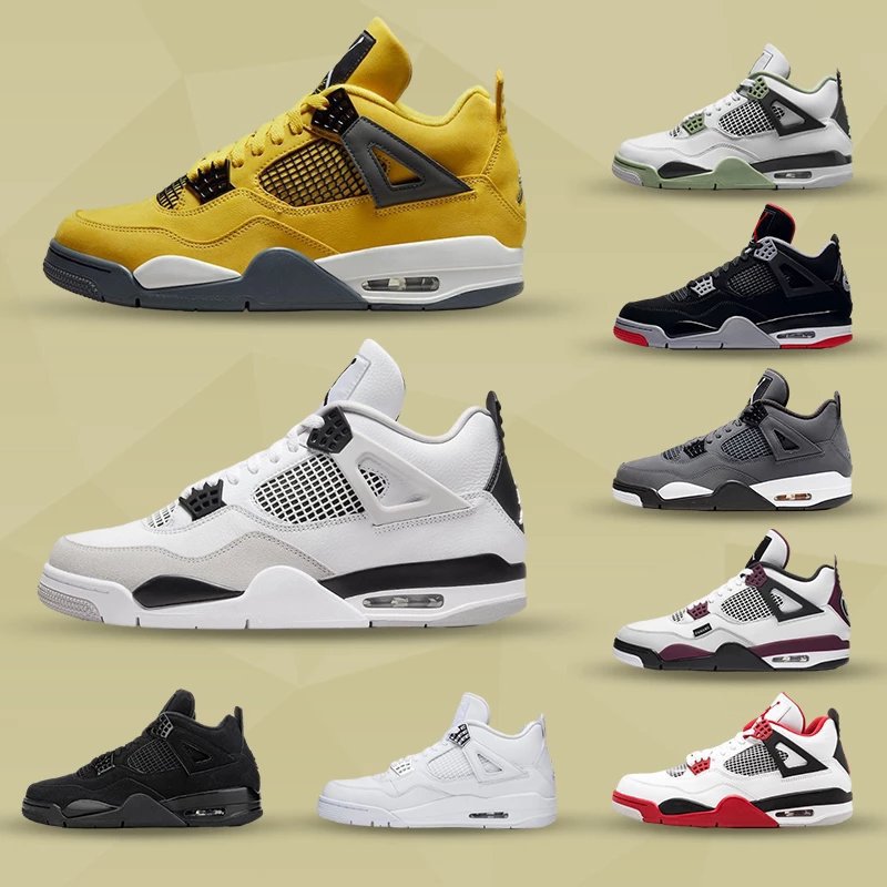 AJ4 Basketball Shoes black cement design with electric accents and responsive cushioning