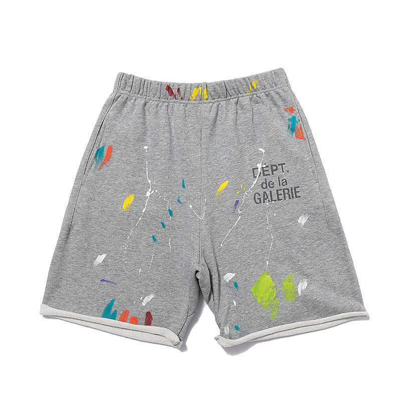 Ink Splash Graffiti Shorts for Men, Teenagers, European and American Trendy Brand, Casual Five-Point Shorts, Summer Workwear
