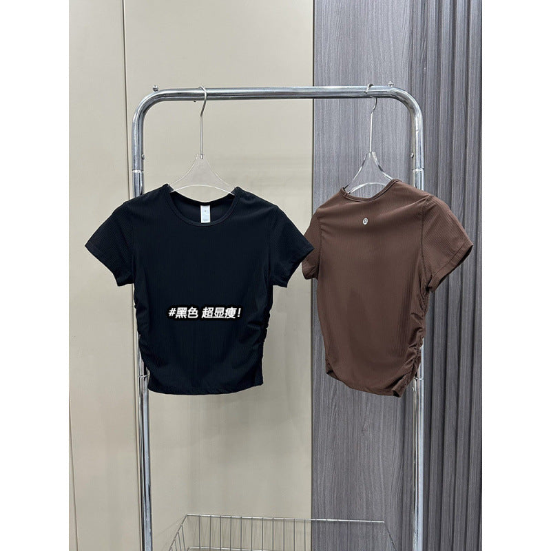 Lulu All It Bare Sensation Yoga Slim Fit Breathable Fitness Sports Short Ribbed Short Sleeve T-Shirt with Side Pleats