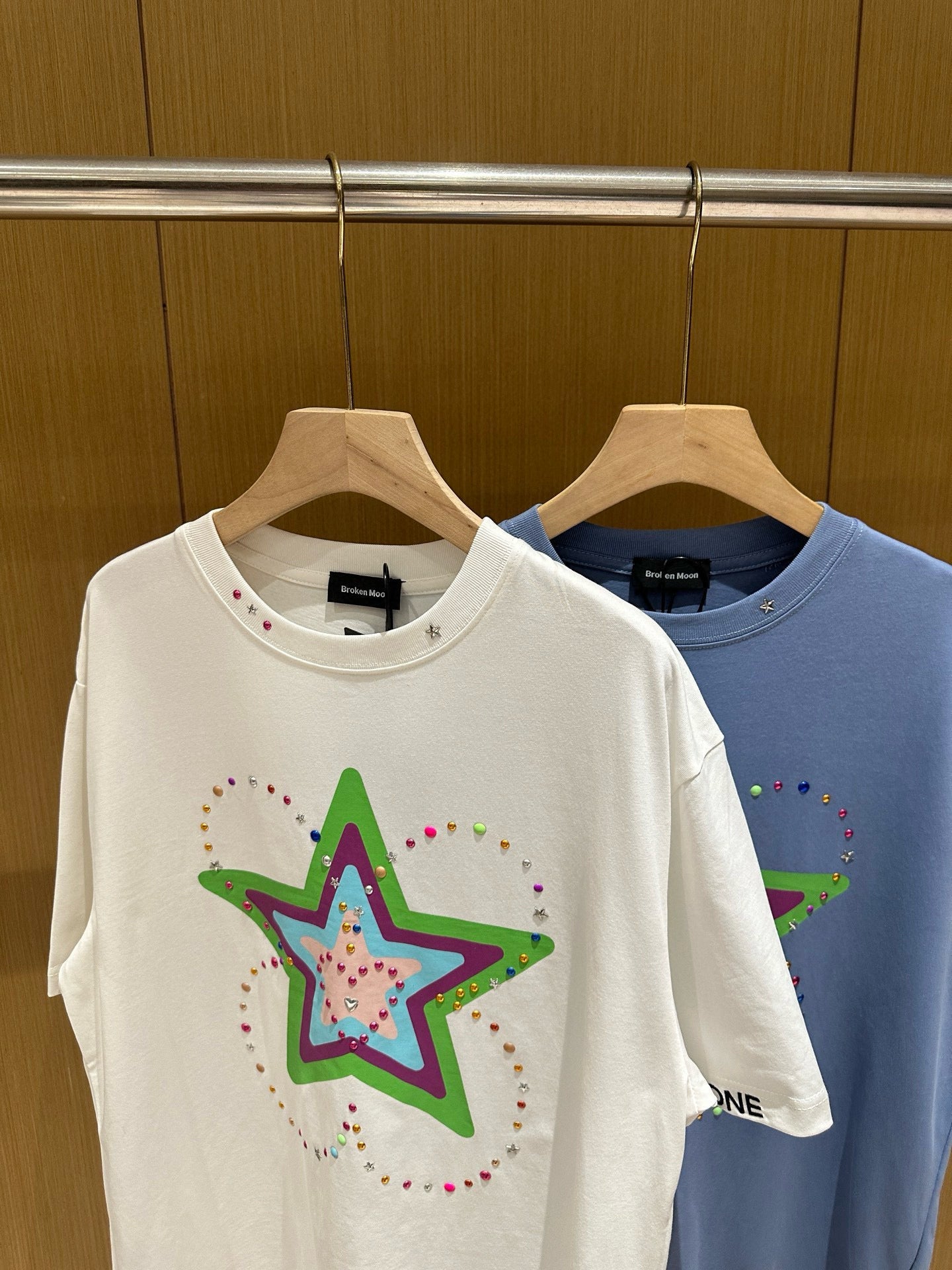 Teddy bear-shaped colorful star rhinestone letter round neck loose short sleeve T-shirt for men and women