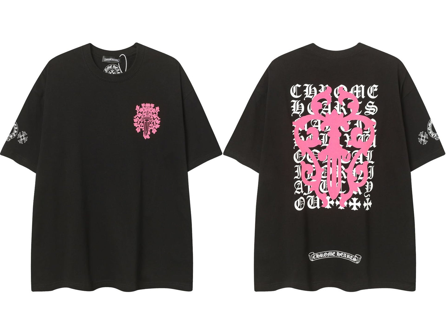 2025 New CHRM Heart Cross Sanskrit Patch Print Embroidery Loose Short Sleeve for Men and Women