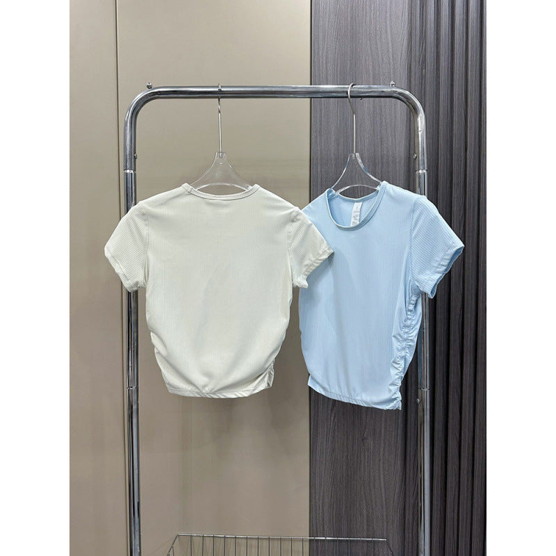 Lulu All It Bare Sensation Yoga Slim Fit Breathable Fitness Sports Short Ribbed Short Sleeve T-Shirt with Side Pleats