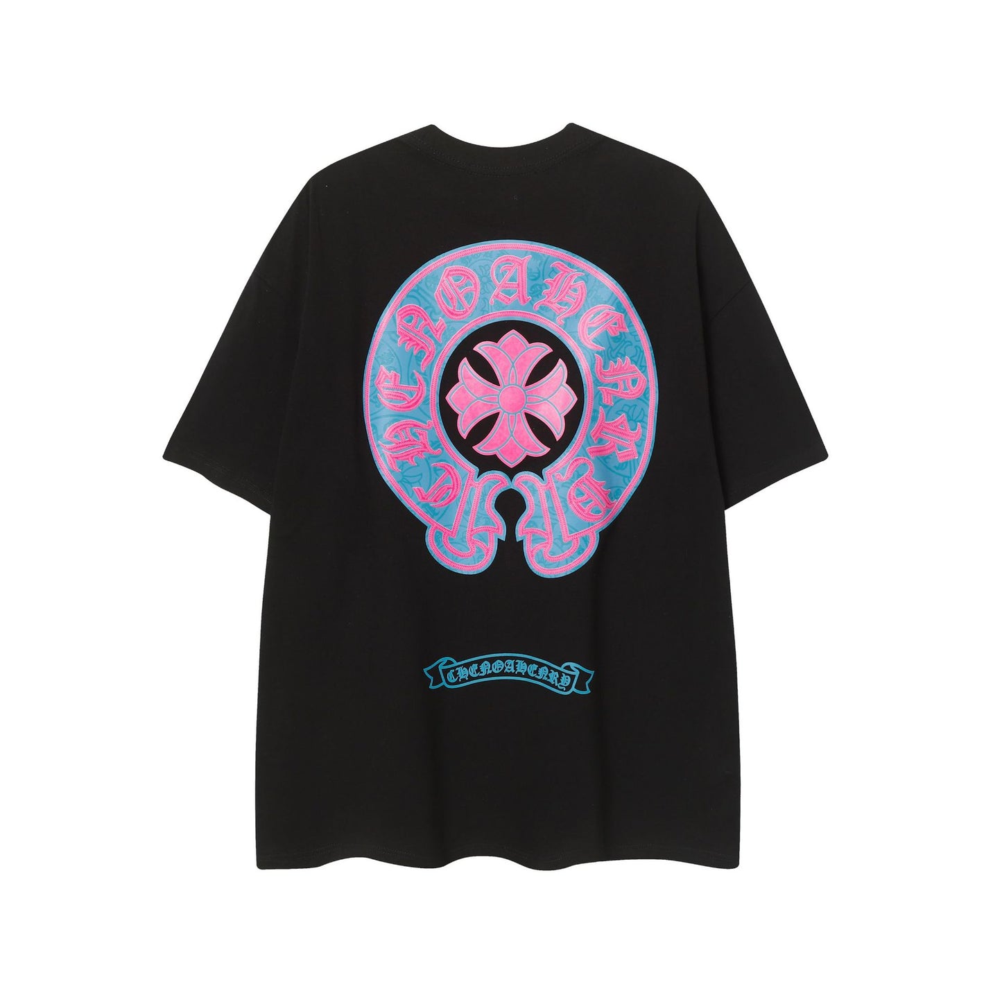 2025 New CHRM Heart Cross Sanskrit Patch Print Embroidery Loose Short Sleeve for Men and Women
