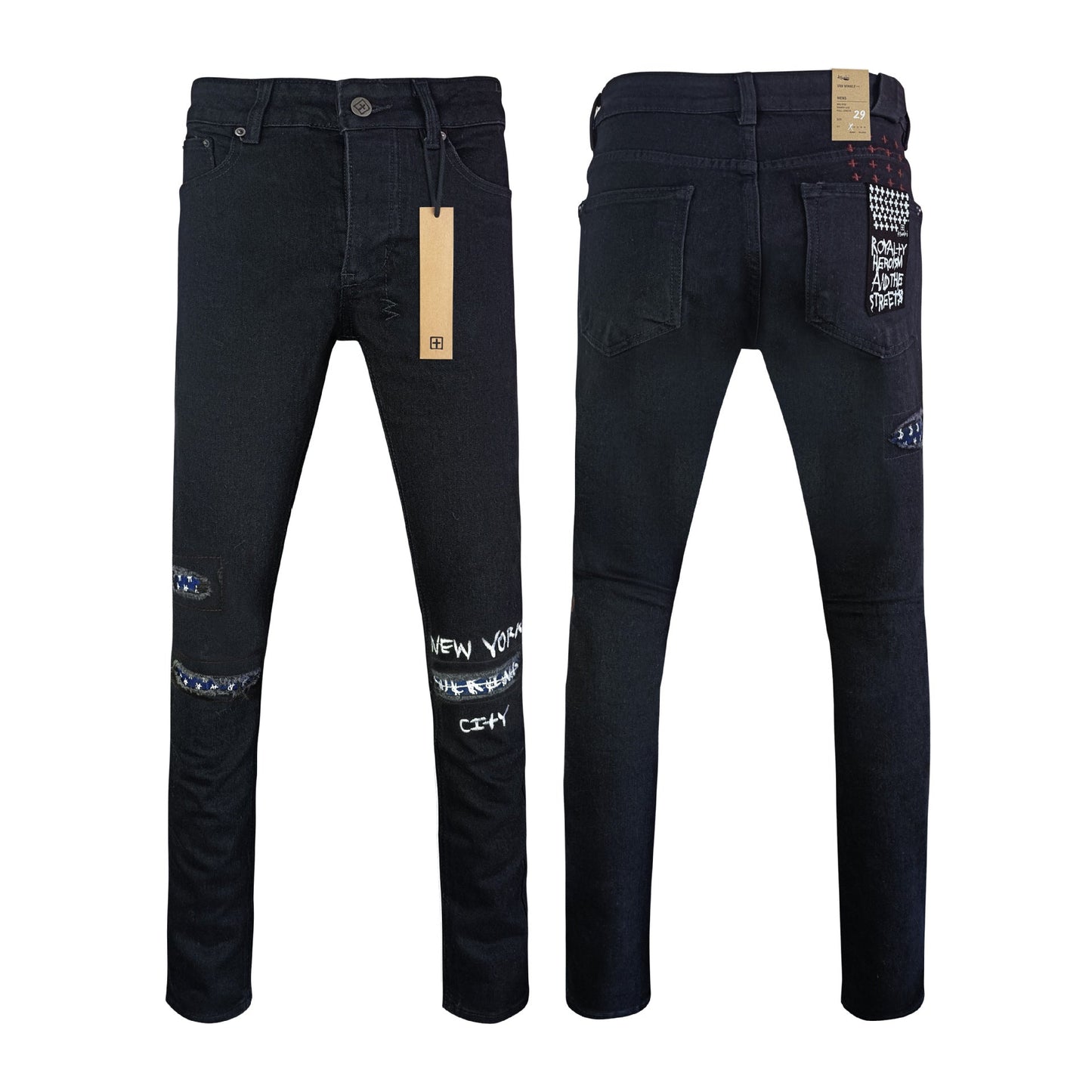 Gmabcd Men's KSB Jeans Straight Leg Ripped Stretch American High Street Casual Men's Jeans