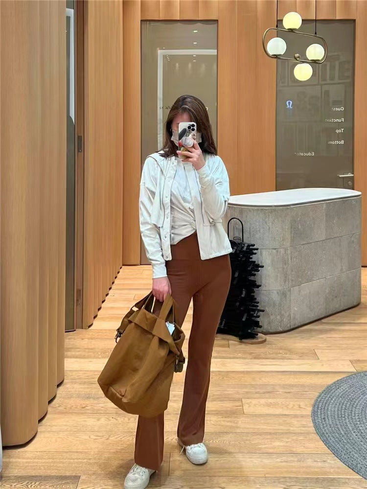 Lulu Bell-Bottom Pants Women's Yoga Pants Nude Feel Brushed Micro-Pull High Waist Slimming Casual Sports Trousers Outer Wear