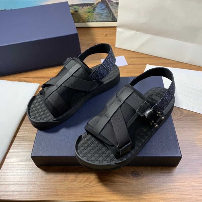 GMabcd Men's Fashion Printed Cloth Magic Tape Casual Slip-On Sandals Non-Slip Outdoor Beach