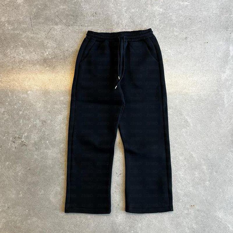 Casual Simple Couple Fashion Hoodie Sweatshirt Solid Color Loose Sweatpants