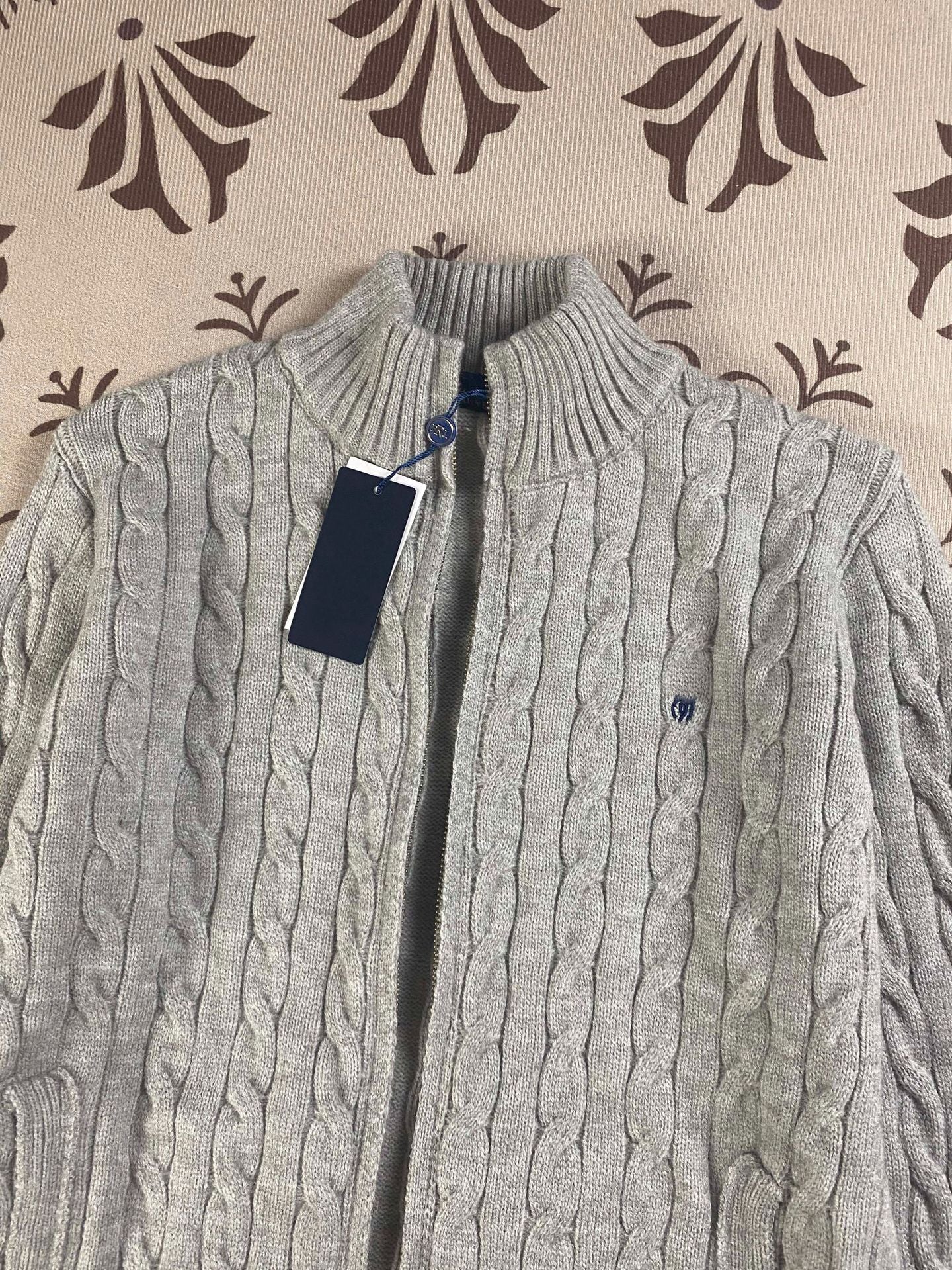 RL Raff Pony Label Autumn Winter Warm Cable Knit Zipper Sweater Cardigan Women Embroidered Cable Cardigan Men