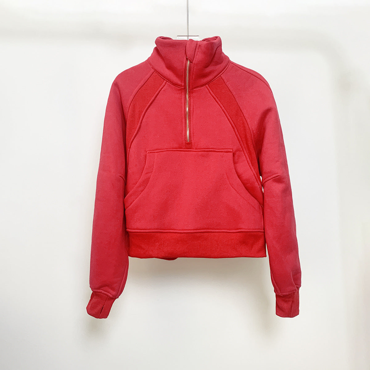 Lulu Same Style Winter Half-Zip Loose Hooded Sweatshirt for Women, Autumn and Winter Fleece-Lined Slim Fit Hoodie Jacket