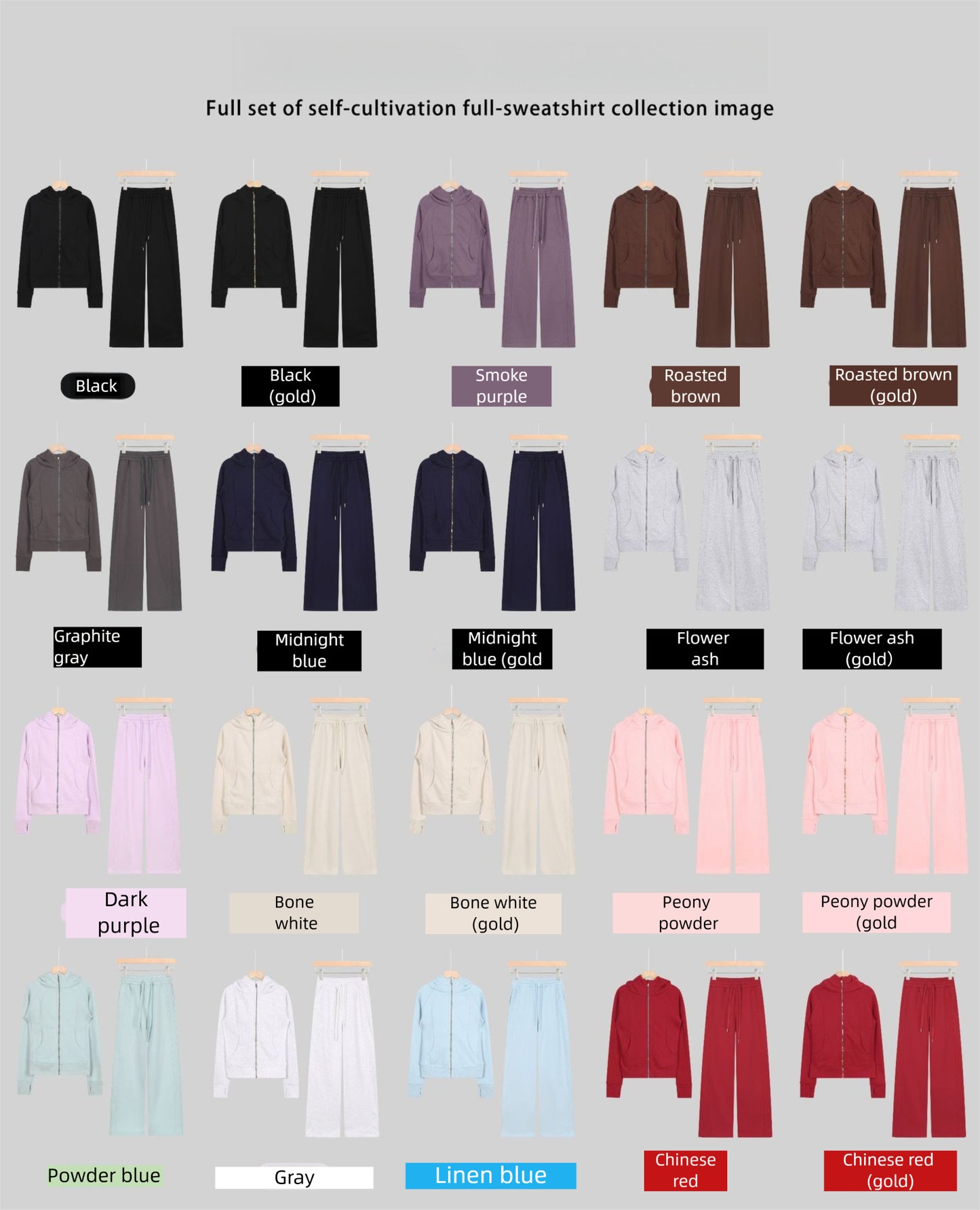 LULU Embroidered Hooded Zipper Cardigan Slim Fit Sweatshirt Set Fleece Lined Full Zipper Cardigan Jacket Gold Label