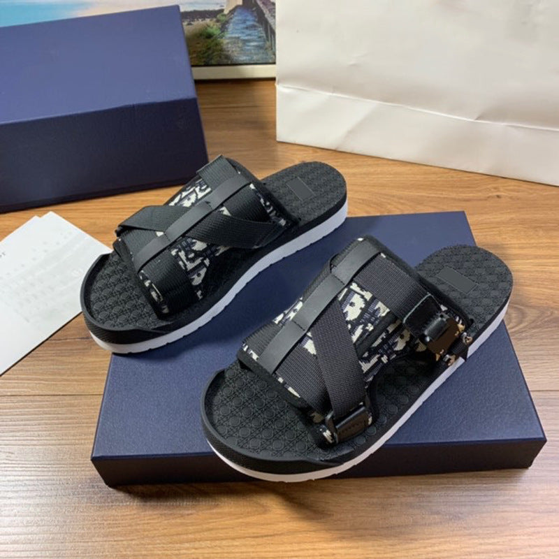 GMabcd Men's Fashion Printed Cloth Magic Tape Casual Slip-On Sandals Non-Slip Outdoor Beach