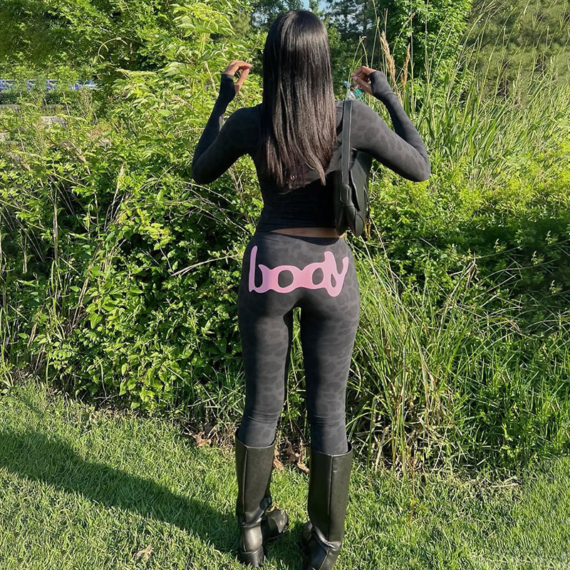 2025 Autumn Women's New Fashion Hooded Camouflage Print Long Sleeve Sports Trendy Slim Fit Long Pants Two-Piece Set