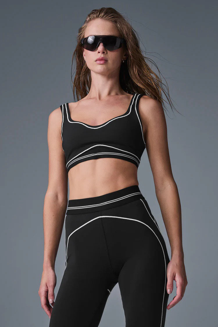 High-Intensity Gathered Bare Sensation Sports Fitness Bra Color-Block Peach Hip High-Waist Yoga Pants Two-Piece Set