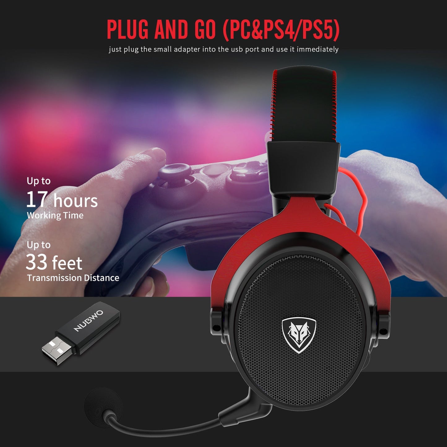 GMabcd G07 Wireless Game Headphone Head-Mounted Noise Reduction Headset Stereo 2.4G