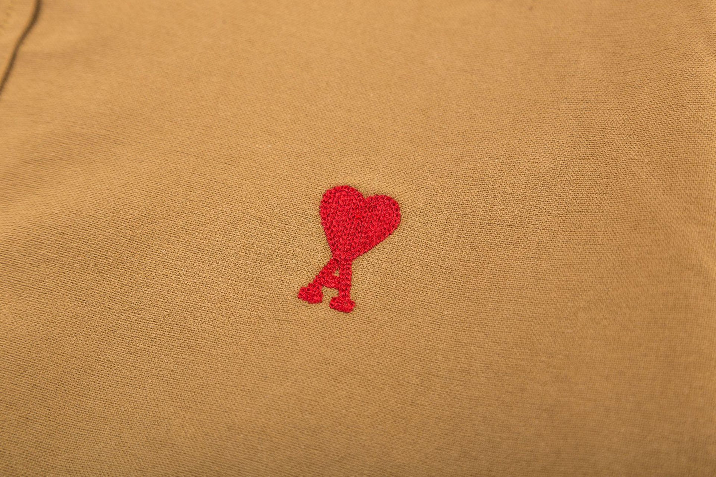 Trendy Brand Am* Small Heart Embroidered Shirt Casual Loose Fit Unisex Couple Style Amy Cotton Long Sleeve Top