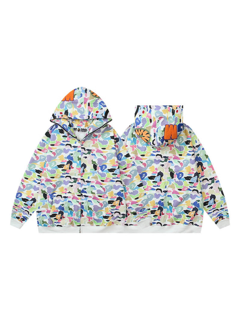 Baby Apee Shark Camouflage Hooded Cardigan Zipper Fashion Brand Comfortable Men's Women's Pullover Coat