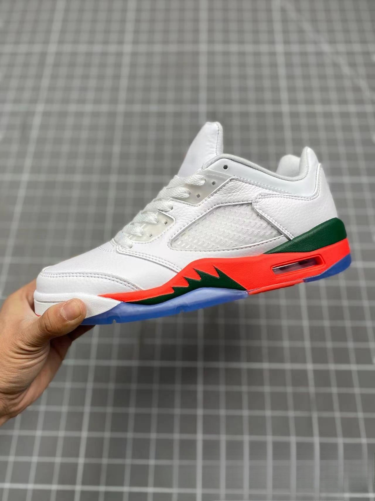 GMabcd-AJ5 High High-Top Basketball Shoes Buckle Broken Rukawa Kaede White Cement Ice Blue Low-Top Cushion Men and Women Sneakers