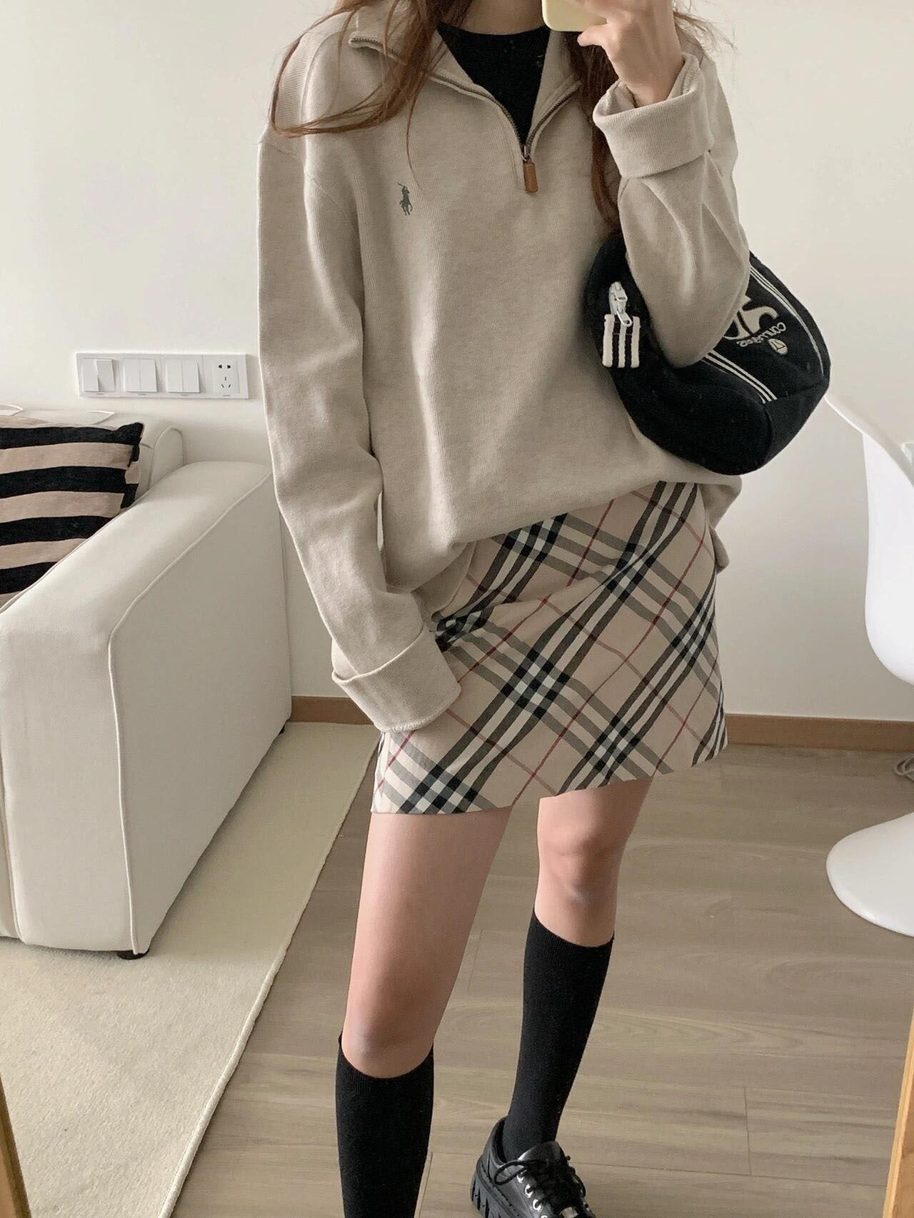 RL Ralph Pony Label Retro Couple Sweatshirt Women Long Sleeve Sweatshirt Men Polo Half Zipper Turn-down Collar Loose American Style