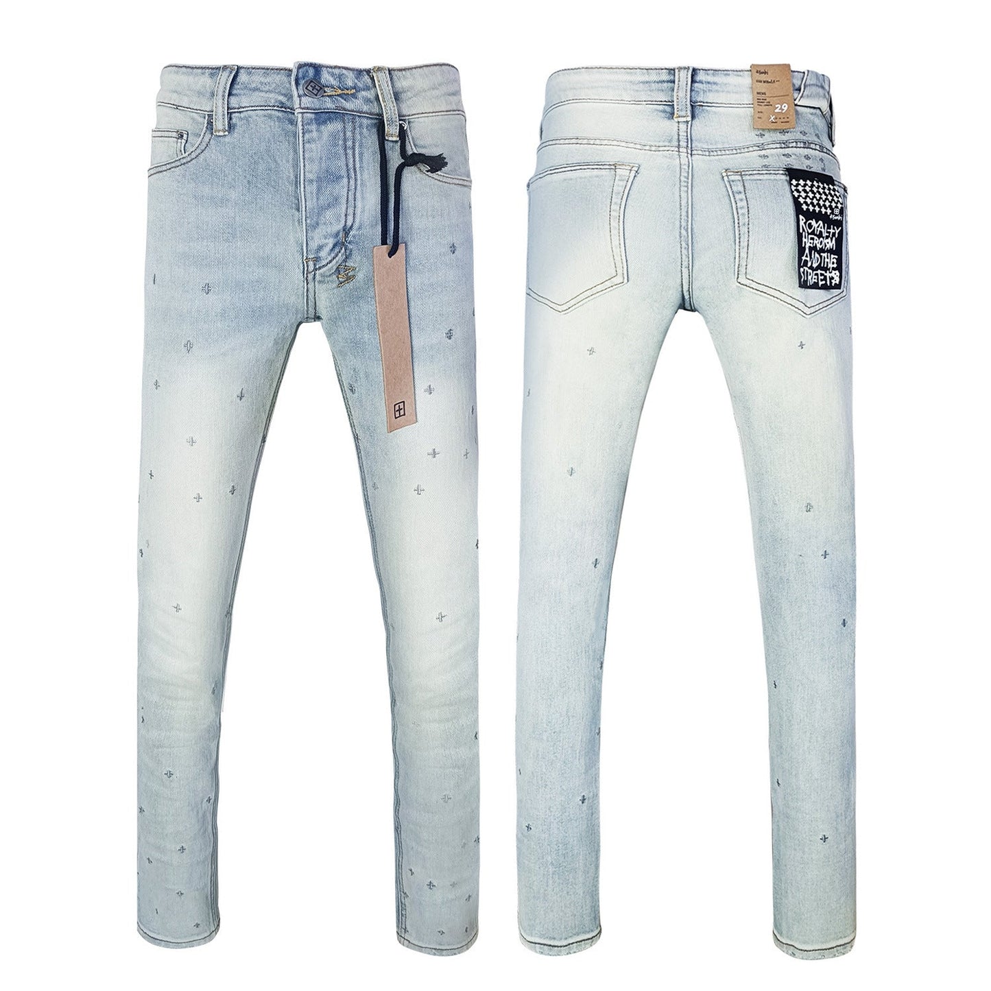 Gmabcd Men's KSB Jeans Straight Leg Ripped Stretch American High Street Casual Men's Jeans