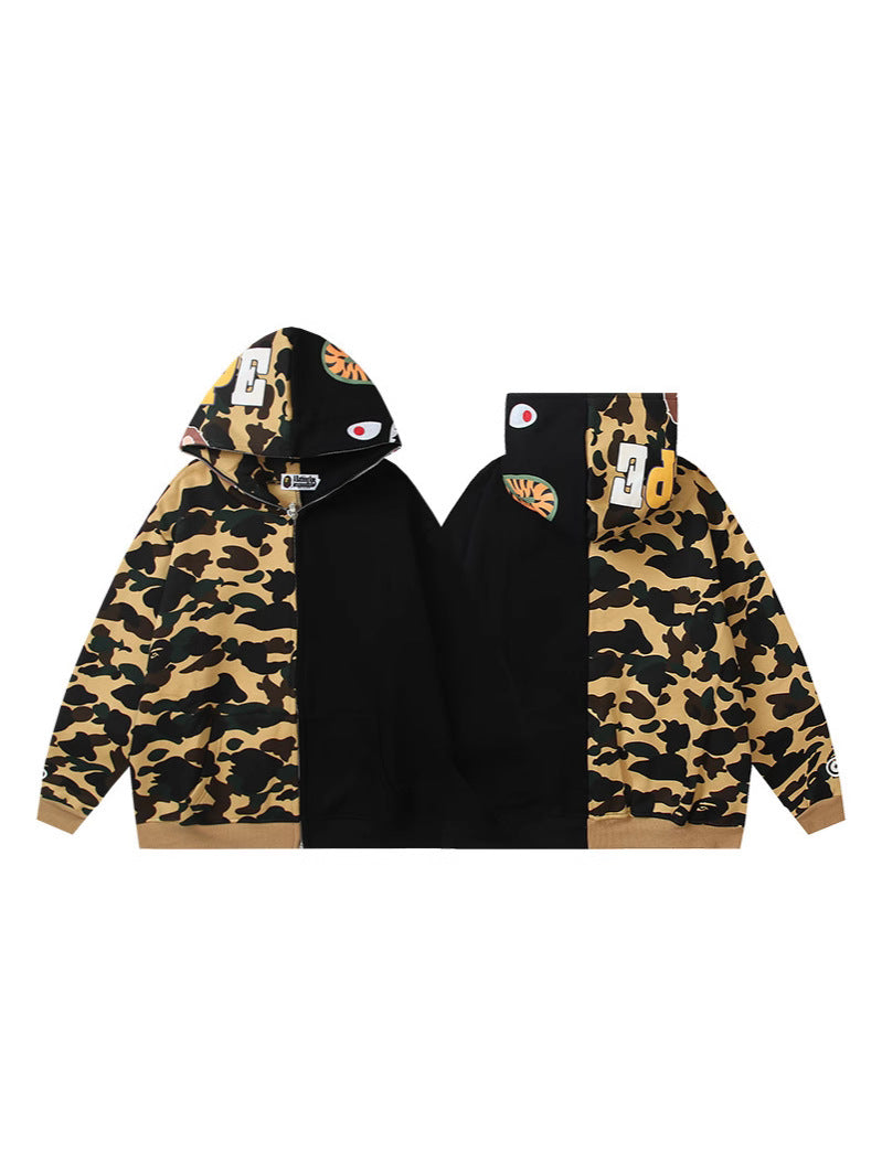 Baby Apee Shark Camouflage Hooded Cardigan Zipper Fashion Brand Comfortable Men's Women's Pullover Coat