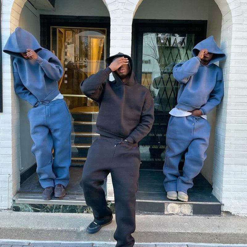 Casual Simple Couple Fashion Hoodie Sweatshirt Solid Color Loose Sweatpants