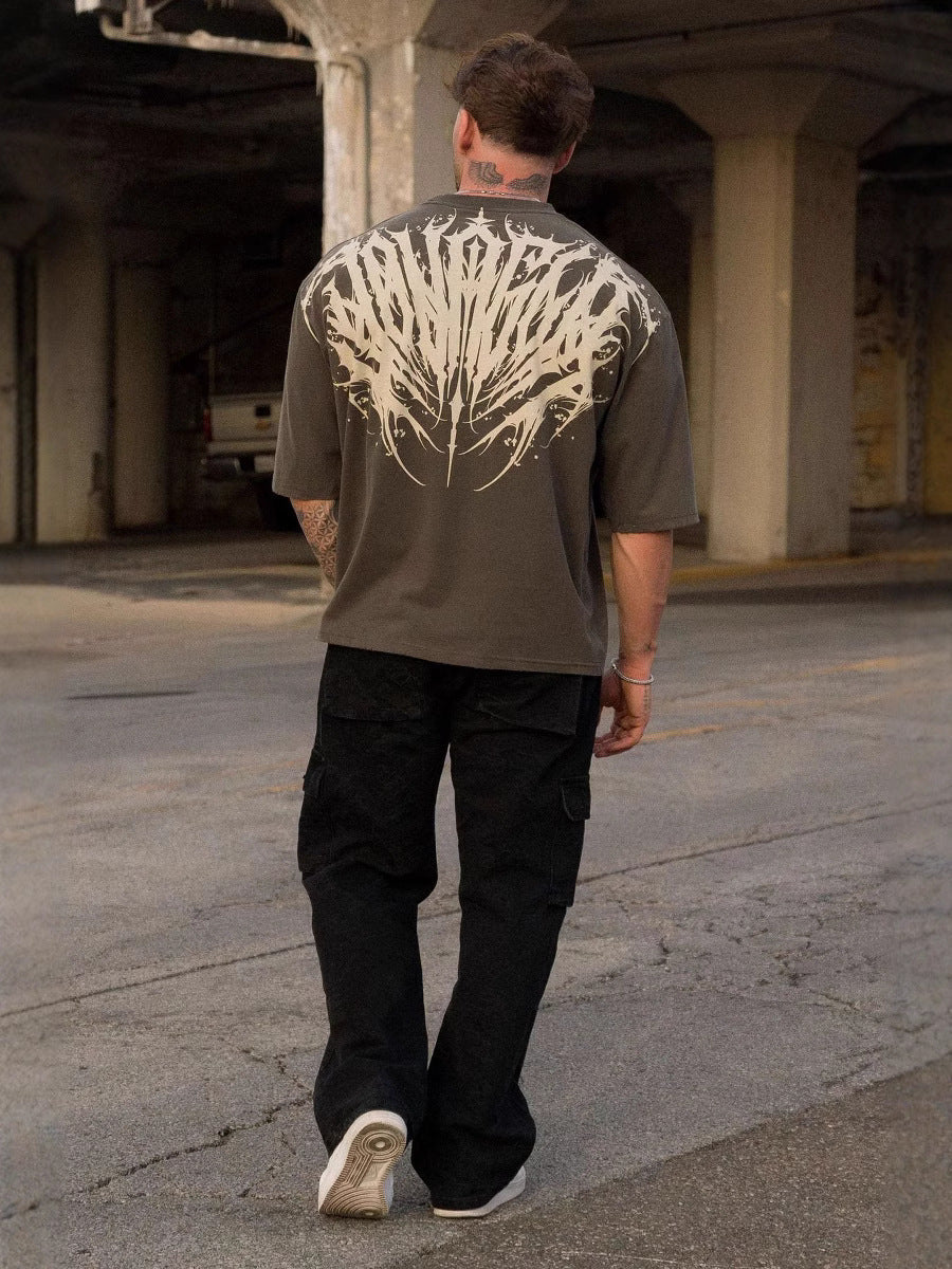YOUN-GL& American Style New Men's T-Shirt Summer Casual Loose Trendy Brand Printed Cotton Short Sleeve Sports T-Shirt
