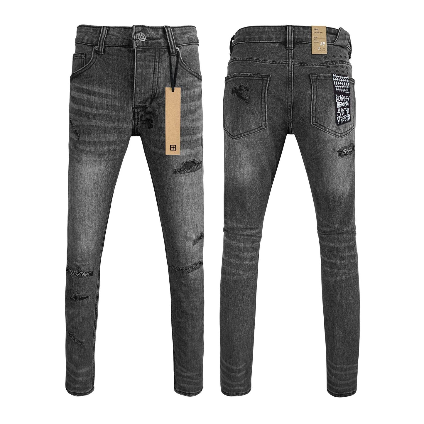 Gmabcd Men's KSB Jeans Straight Leg Ripped Stretch American High Street Casual Men's Jeans