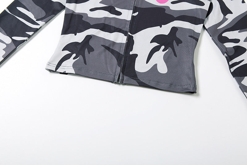 2025 Autumn Women's New Fashion Hooded Camouflage Print Long Sleeve Sports Trendy Slim Fit Long Pants Two-Piece Set