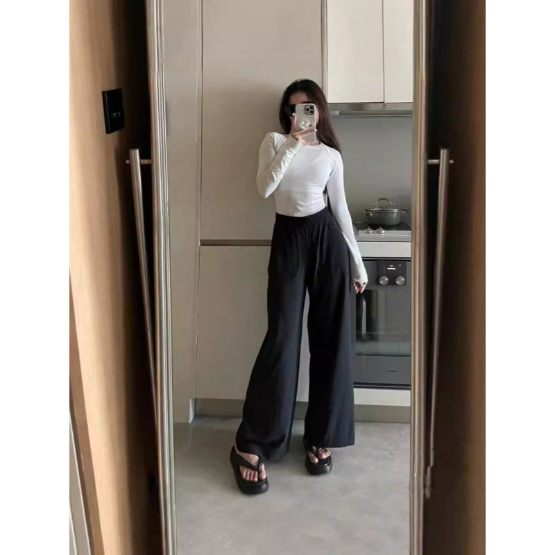 Lulu Style Swift Wide-Leg Pants for Women Summer Thin Loose Sports Straight Pants Breathable Draped Casual Pants