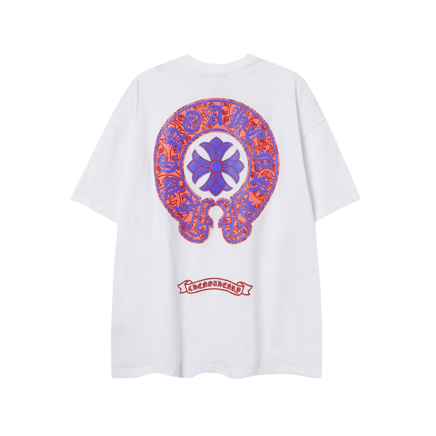 2025 New CHRM Heart Cross Sanskrit Patch Print Embroidery Loose Short Sleeve for Men and Women