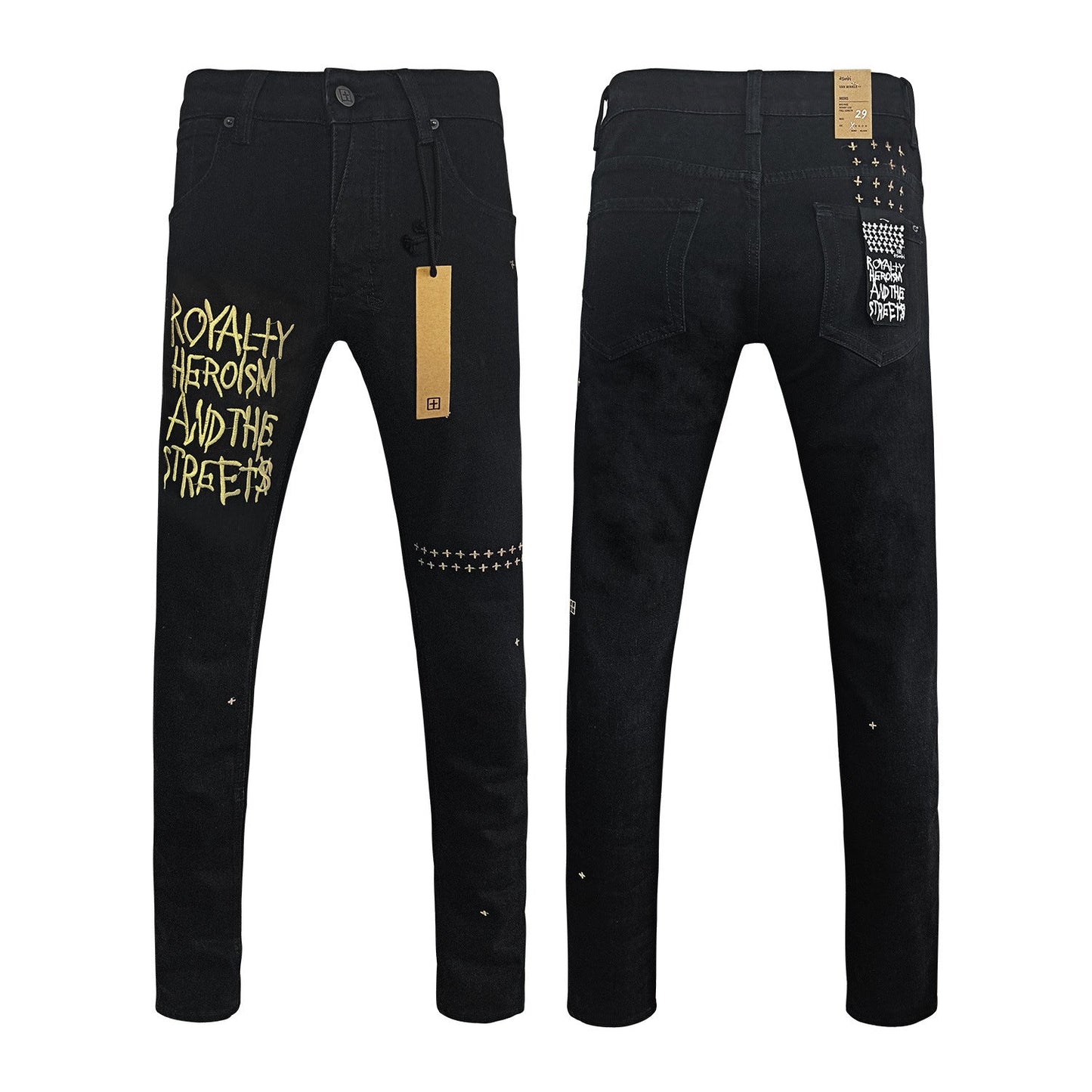 Gmabcd Men's KSB Jeans Straight Leg Ripped Stretch American High Street Casual Men's Jeans